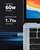 UGREEN USB-C 60W 3A QC PD 90 Derece Örgülü Hızlı Şarj Kalosu, 2 Metre, Siyah, 50125 - 4