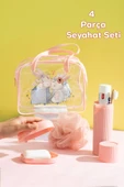 Porsima 3143 Tavşan Figürlü Seyahat Seti - Diş Fırçası Kutusu Banyo Lifi Sabun Kutusu Seyahat Çantası Pembe - 1