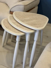 Bohem Tasarım Traverten 3’lü Zigon Sehpa Takımı 1.Kalite MDF Ağaç Ayak Oval Sehpa thumbnail 5