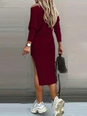 MDB Kadın Uzun Kollu Düşük Omuz Yırtmaç Detay Kaşkorse Etek Bluz Ikili Takım thumbnail 3