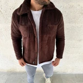 MDB Erkek Pelüş Polar Hırka Gömlek – Yakalı, İlik Düğmeli, Göğüs Cepli, Yumuşak Dokulu Kışlık Regular Fit Rahat Günlük o - 2