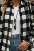 MDB Kadın Uzun Kollu Ekoseli önden Düğmeli Dokuma Uzun Gömlek thumbnail 2