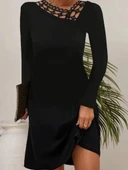 MDB Kadın Uzun Kollu Dantel Yaka Ithal Krep Mini Elbise thumbnail 1