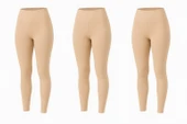 Yüksek Bel Basic Kadın Tayt 3'lü Set | Ten Rengi Nude Paket | Spor, Günlük Görünmez Toparlayıcı thumbnail 1