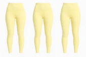 Yüksek Bel Basic Kadın Tayt 3'lü Set | Açık Sarı Renk Paket | Spor, Yoga, Günlük Esnek Tayt thumbnail 1