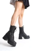 Linma Siyah Cilt Bağcıklı Topuklu Bot thumbnail 1