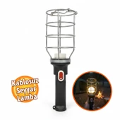 Siyah Plastik Saplı Metal Koruma Kafesli Kablosuz E27 Standart Duy Seyyar El Lambası thumbnail 1