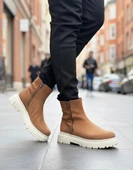 ET0777 Süet Taba Krem Taban Çift Fermuarlı Erkek Yarım Bilek Bot thumbnail 2