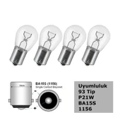 93 Tip P21W Tek Duy Düz Tırnak Siyal, Stop Halojen Ampul 12V 4 Adet - 1