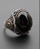 925 Ayar Erkek Gümüş Oltu Taşı Yüzük sy00076 thumbnail 5