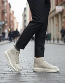 ET0713 Bağcıklı Süet Bej Yüksek Taban Erkek Tarz Spor Bot thumbnail 1