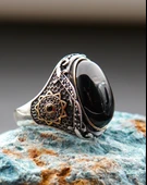 925 Ayar Erkek Gümüş Oltu Taşı Yüzük sy00076 thumbnail 3