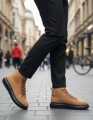 ET0713 Bağcıklı Yüksek Taba Süet Siyah Taban Erkek Tarz Spor Bot thumbnail 1