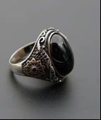 925 Ayar Erkek Gümüş Oltu Taşı Yüzük sy00076 thumbnail 4