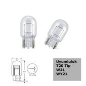 T20 W21 Tip 5W Tek Duylu Halojen Ampul 12V 2 Adet - 1
