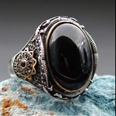 925 Ayar Erkek Gümüş Oltu Taşı Yüzük sy00076 thumbnail 2