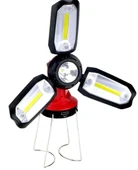 P-8801 Şarjlı Katlanabilir 3xcob Led+ 3w Led Çok Fonksiyonlu Kamp Feneri thumbnail 2