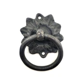 Antika Tarz Dekoratif Pirinç Çiçek Mobilya Kulbu, Kapı Kilit Halkası - 50mm, Oksit - 1