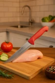 Paslanmaz Çelik Kasap Bıçağı Kırmızı Saplı Et ve Mutfak Bıçağı 27 cm thumbnail 1
