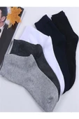 5 Çift Bilek Üstü Siyah Beyaz Gri Lacivert Füme Renklerinden Oluşan Düz Spor Soket Çorap thumbnail 1