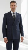 Çizgili Kruvaze Erkek Takım Elbise – Şık ve Rahat İtalyan Kesim, Belden Oturtmalı, Top Düğmeli thumbnail 7