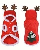 Noel Baba Geyiği Köpek Kostümü – Küçük Irk Evcil Hayvanlar İçin Polyester Kapüşonlu Çıtçıtlı Fleece Tatil Kıyafeti thumbnail 2
