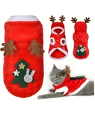 Noel Baba Geyiği Köpek Kostümü – Küçük Irk Evcil Hayvanlar İçin Polyester Kapüşonlu Çıtçıtlı Fleece Tatil Kıyafeti thumbnail 3