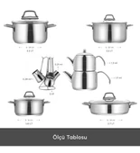 Karaca Belgrad İndüksiyon Tabanlı 15 Parça Çelik Çeyiz Seti thumbnail 3