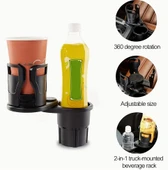 2’si 1 Arada Ayarlanabilir Araç Bardak Tutucu, Genişleyebilir Üst Kısım 3”-6.2”, Şişe Adaptörü, Araba Organizatörü, Daya - 1