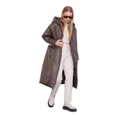 Haki Kolları Ribana Detaylı Uzun Mont - 7