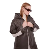 Haki Kolları Ribana Detaylı Uzun Mont - 5