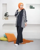 IŞŞIL 70081-Çizgi Kombin Esnek Penye Pantolonlu Takım - 1