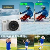 Ozmik 5K Dijital Kamera 75MP HD Retro Otomatik Odaklama Anti Shake 18x Zoom 64GB SD KART HEDİYE Beyaz - 5