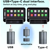 Ozmik  CarPlay Type-C/USB Kablosuz Android Otomatik Akıllı Dongle 2'si 1 Arada Adaptör 5.8Ghz WiFi thumbnail 3