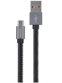 Kutu Hasarlı vPhilips 3A 60W UsbA to Micro Deri Kaplama Hızlı Şarj ve Data Kablosu 1.2m Siyah DLC2518B/97 - 1