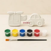Ehobici Taş Boyama Seti Helikopter & Araba 6 Renk Akrilik Boya 5ml + Fırça - 1