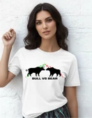 DEVISSO TRADERS Bull vs Bear - Traders, Borsaci Kadın Beyaz T-Shirt - 1