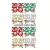 1 adet-2026 Parti Gözlükleri – Kırmızı & Yeşil Çizgili Çerçeve, Kar Tanesi Detaylı Dayanıklı Plastik Eğlenceli Parti Aksesuarı thumbnail 6