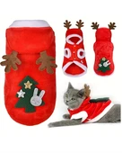 Noel Baba Geyiği Köpek Kostümü – Küçük Irk Evcil Hayvanlar İçin Polyester Kapüşonlu Çıtçıtlı Fleece Tatil Kıyafeti thumbnail 3