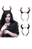 1 adet El Yapımı, Retro Punk Cadılar Bayramı Boynuz Başlık – Keçi Boynuzu Esintili Anime Pop Sanat Tasarım, Pluş Tüy Detaylı,-Siyah thumbnail 1