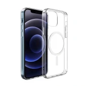 iPhone 12 Kılıf M-safe Şarj Özellikli Şeffaf Sert PC Embos Kapak thumbnail 1