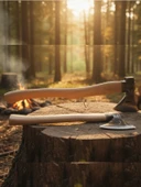 Kamp Baltası İkili Set – 37cm Survival ve 52cm Odun Yarma Baltası – Dövme Çelik Outdoor Seti thumbnail 7