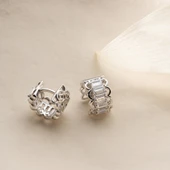 925 Ayar Gümüş Baget Taşlı Minimal Halka Küpe thumbnail 4