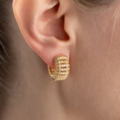 925 Ayar Gümüş Bombeli Taşlı Halka Küpe thumbnail 3