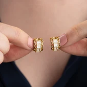 925 Ayar Gümüş Baget Taşlı Minimal Gold Halka Küpe - 4