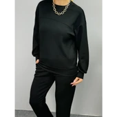 Lucky Life Kadın Uzun Kollu Bisiklet Yaka Viskon Iki Iplik Bluz Ve Pantolon Ikili Takım - 3