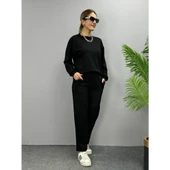 Lucky Life Kadın Uzun Kollu Bisiklet Yaka Viskon Iki Iplik Bluz Ve Pantolon Ikili Takım - 5