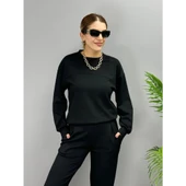 Lucky Life Kadın Uzun Kollu Bisiklet Yaka Viskon Iki Iplik Bluz Ve Pantolon Ikili Takım - 7