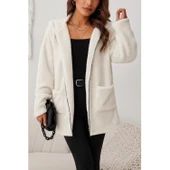 Lucky Life Kadın Uzun Kollu Kapşonlu önden Fermuarlı Cepli Welsoft Ceket thumbnail 3