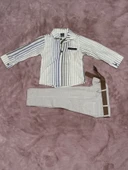 BİÇOMİ 1-6 yaş gömlek pantolon kemerli erkek çocuk alt üst takım keten bej - 1